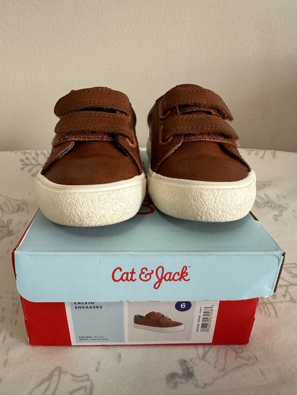 Cat & Jack Brown Faux-Leather Kids Velcro Sneakers